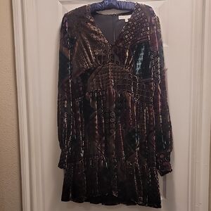 Karlie Multicolor Velvet Long Sleeve Dress Size Large